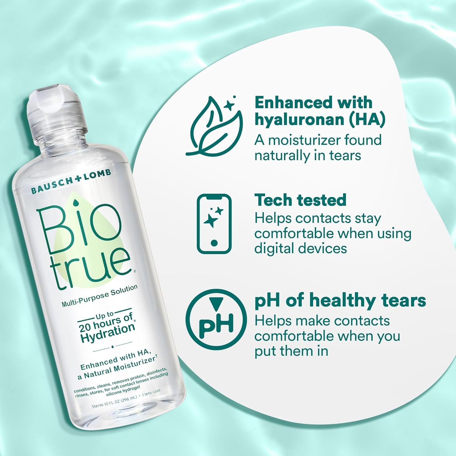 Contact Solution, Multi-Purpose Solution with Lens Case, Cleans, Conditions, Hydrates, Disinfects, Removes Protein, Dirt & Debris, Contact Lens Cleaner & Storage, 10 Fl Oz (Pack of 2)