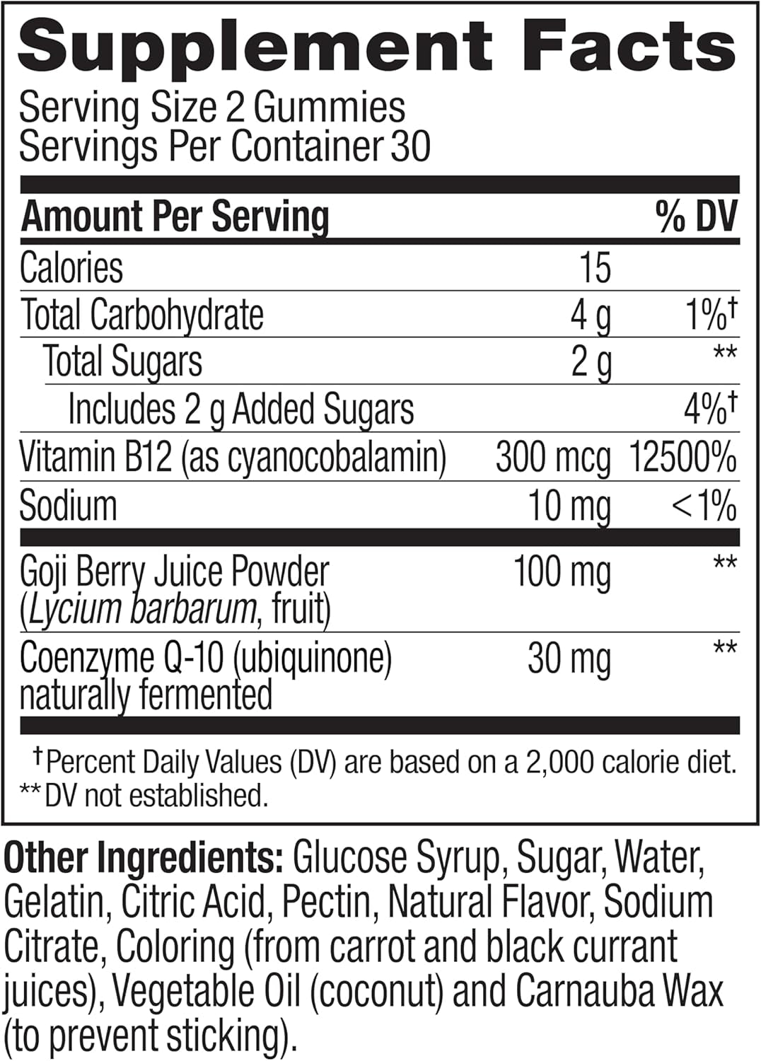 Daily Energy Gummy, Caffeine Free, Vitamin B12, Coq10, Goji Berry, Adult Chewable Supplement, Tropical Flavor - 60 Count