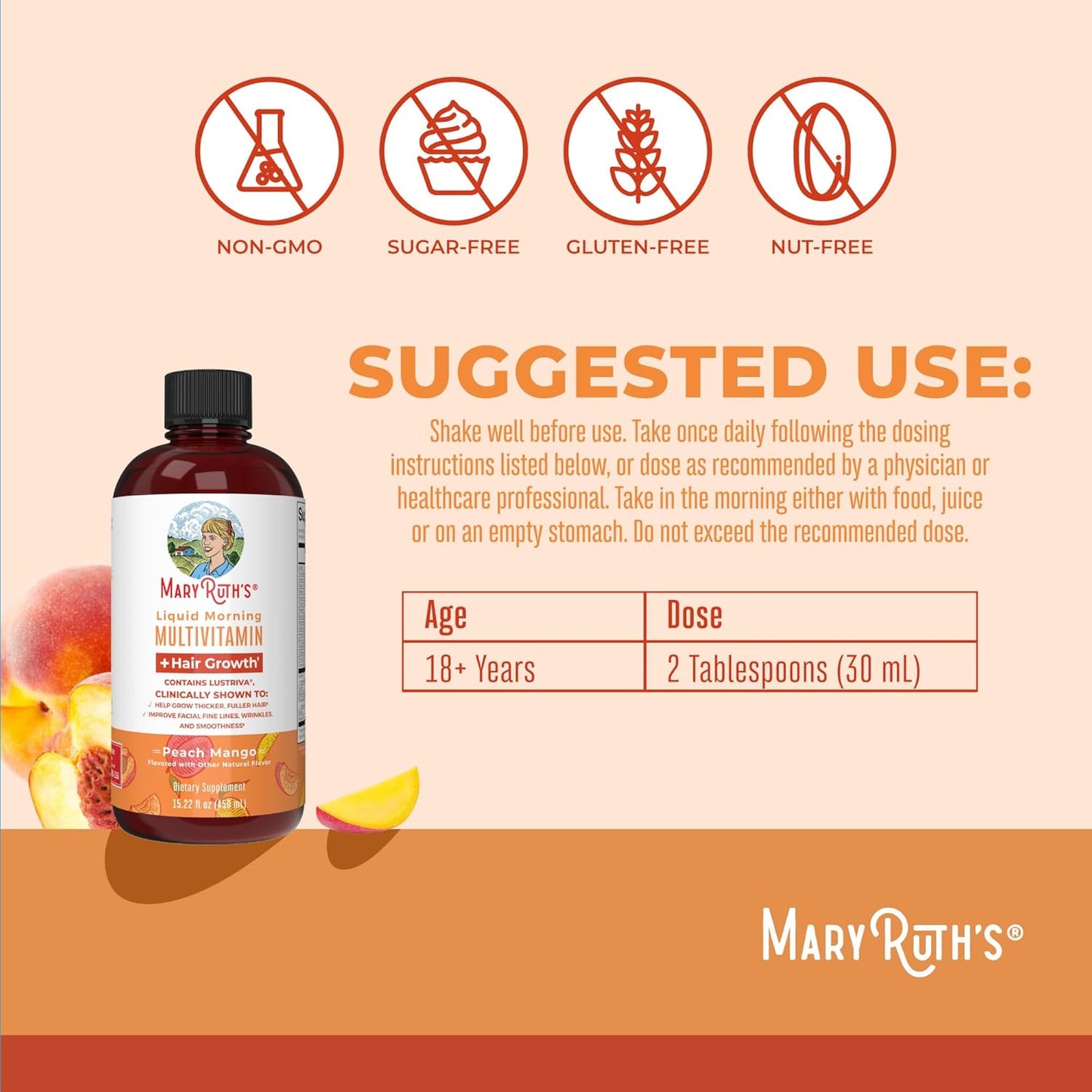 Liquid Multivitamin + Hair Growth | Biotin 10000Mcg | Lustriva Hair Growth Supplement | Clinically Tested in Women for Thicker Hair & Facial Wrinkle | Skin Care | 18+ | 15.22 Fl Oz