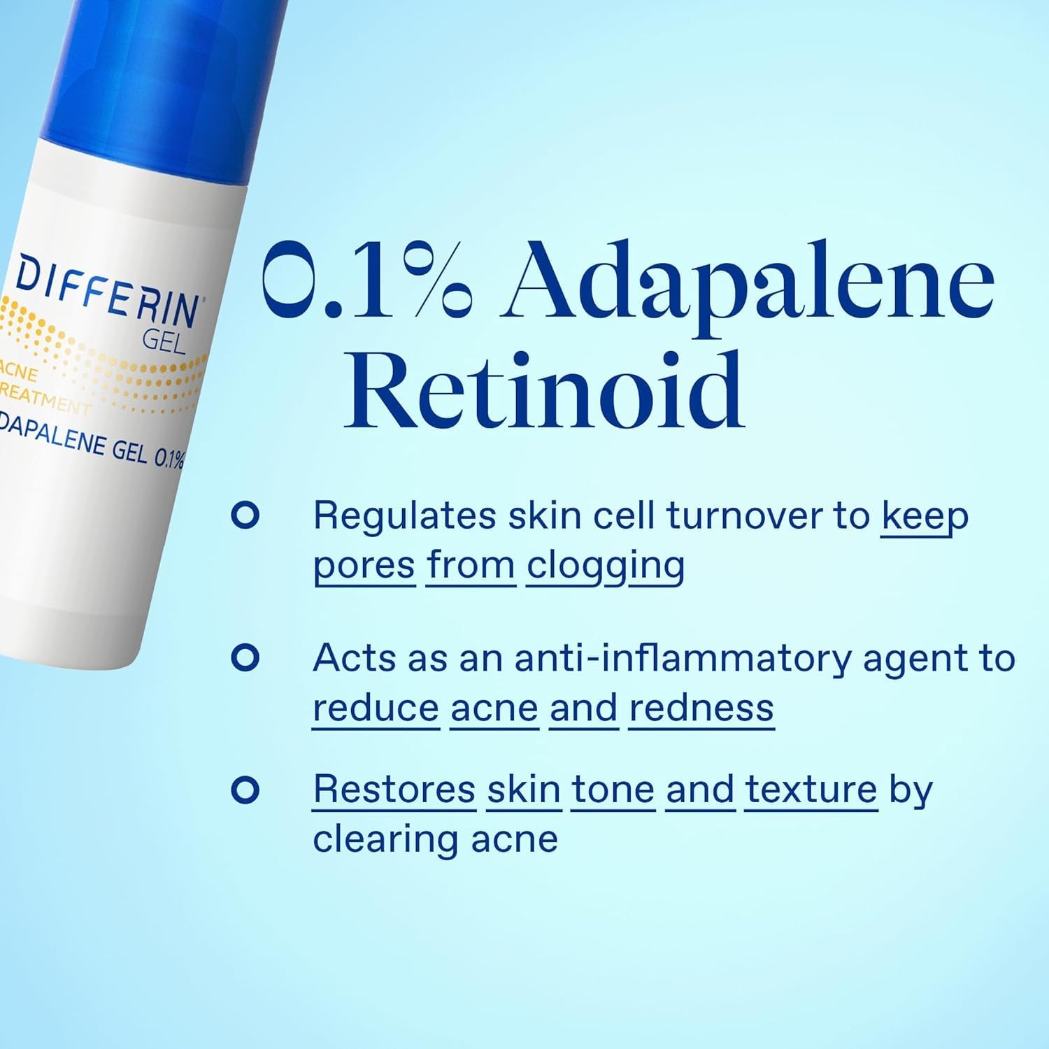 Acne Treatment Gel, 30 Day Supply, Retinoid Treatment for Face with 0.1% Adapalene, Gentle Skin Care for Acne Prone Sensitive Skin, 15G Pump (Packaging May Vary)