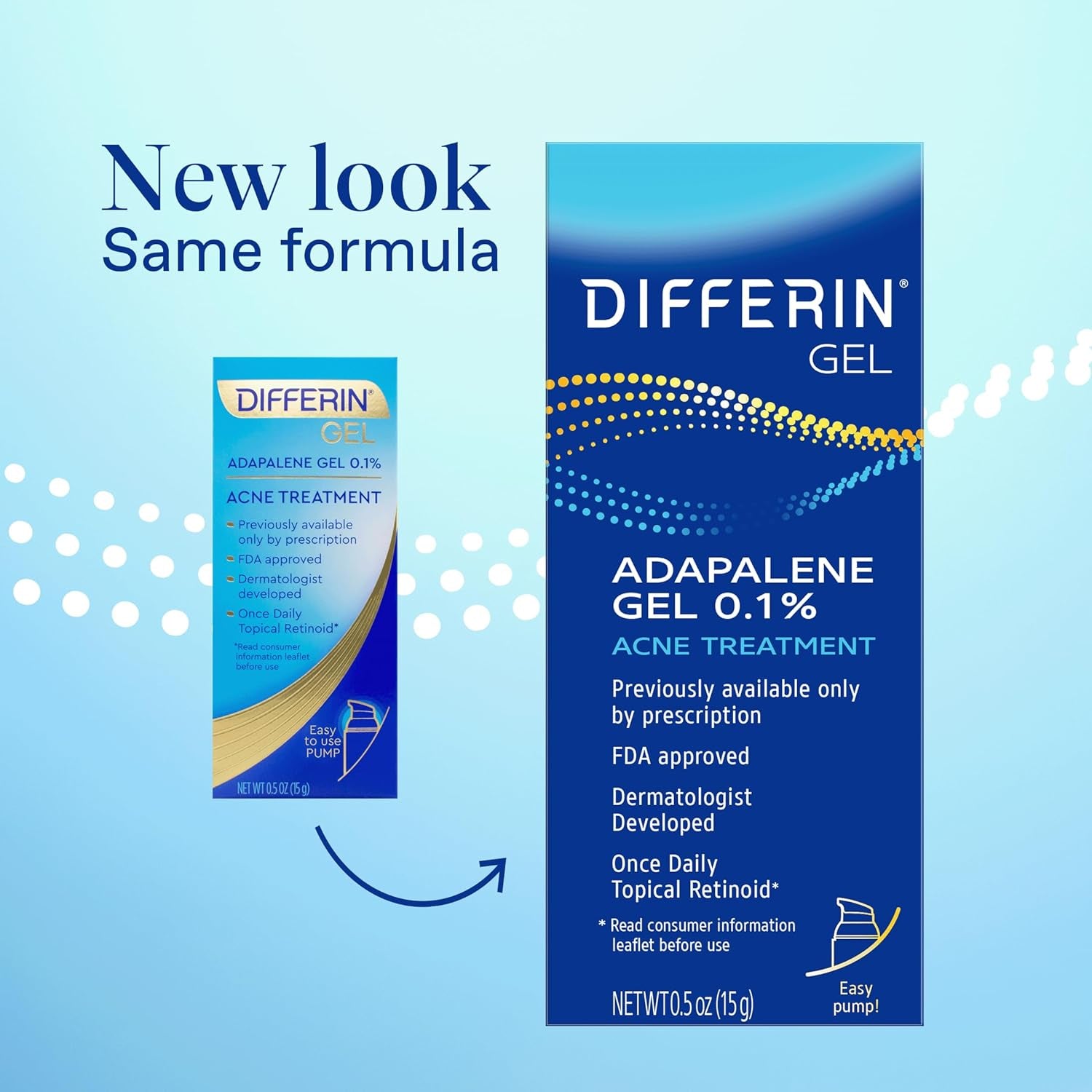 Acne Treatment Gel, 30 Day Supply, Retinoid Treatment for Face with 0.1% Adapalene, Gentle Skin Care for Acne Prone Sensitive Skin, 15G Pump (Packaging May Vary)