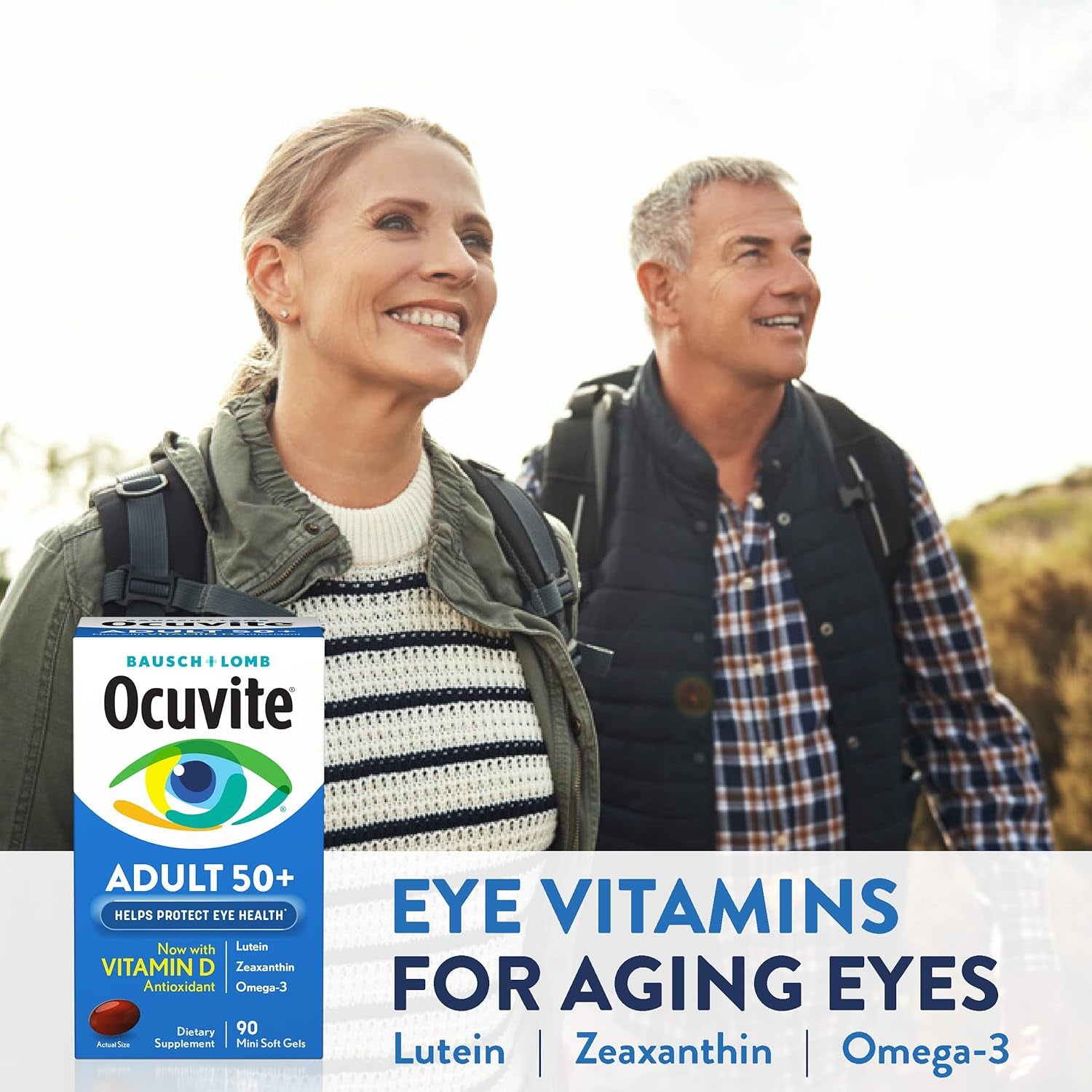 50+ Eye Vitamin & Mineral Supplement, Multivitamin for Vision & Ocular Health with Omega-3, Zinc, Vitamins C & E, Lutein & Zeaxanthin, Zinc Supplements for Women and Men, 90 Softgels