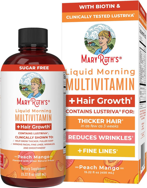 Liquid Multivitamin + Hair Growth | Biotin 10000Mcg | Lustriva Hair Growth Supplement | Clinically Tested in Women for Thicker Hair & Facial Wrinkle | Skin Care | 18+ | 15.22 Fl Oz