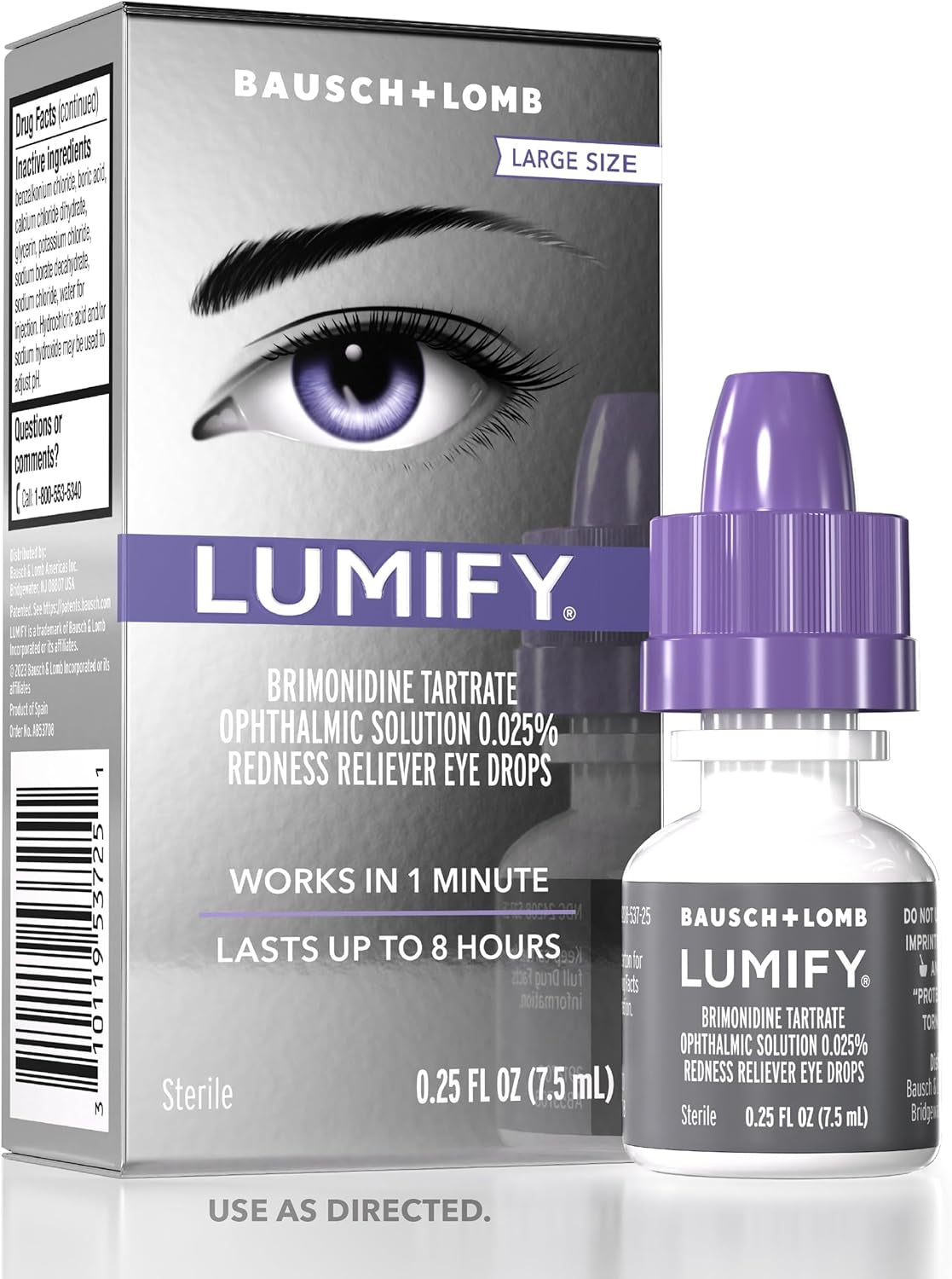 Eye Drops for Red Eyes, Redness Reliever for Brighter Looking Eyes, Works in 1 Minute & Lasts up to 8 Hours, Eye Drops, 0.25 Fl Oz (7.5Ml), Packaging May Vary
