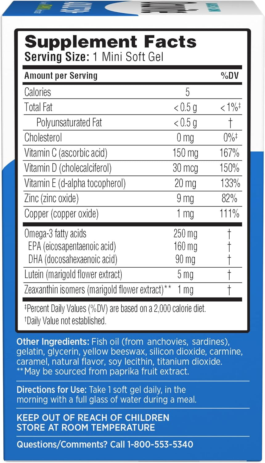50+ Eye Vitamin & Mineral Supplement, Multivitamin for Vision & Ocular Health with Omega-3, Zinc, Vitamins C & E, Lutein & Zeaxanthin, Zinc Supplements for Women and Men, 90 Softgels