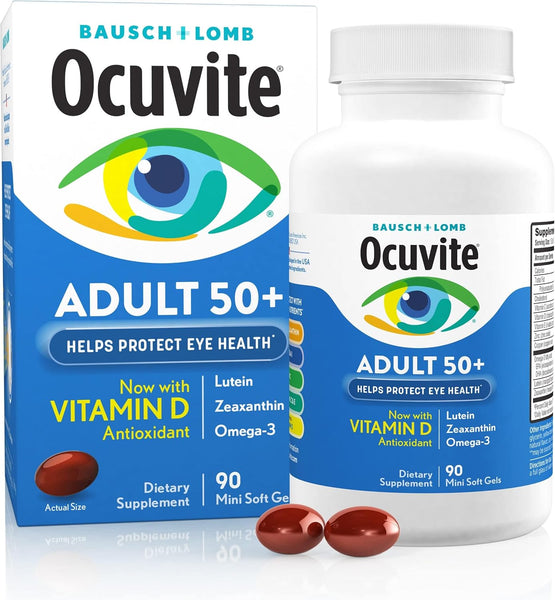 50+ Eye Vitamin & Mineral Supplement, Multivitamin for Vision & Ocular Health with Omega-3, Zinc, Vitamins C & E, Lutein & Zeaxanthin, Zinc Supplements for Women and Men, 90 Softgels