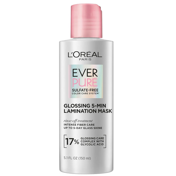 Glossing Lamination Hair Mask with Glycolic Acid, Hair Treatment for Lasting Shine and Smoothness for Dull, Dry Hair, Everpure, 5.1 Fl Oz