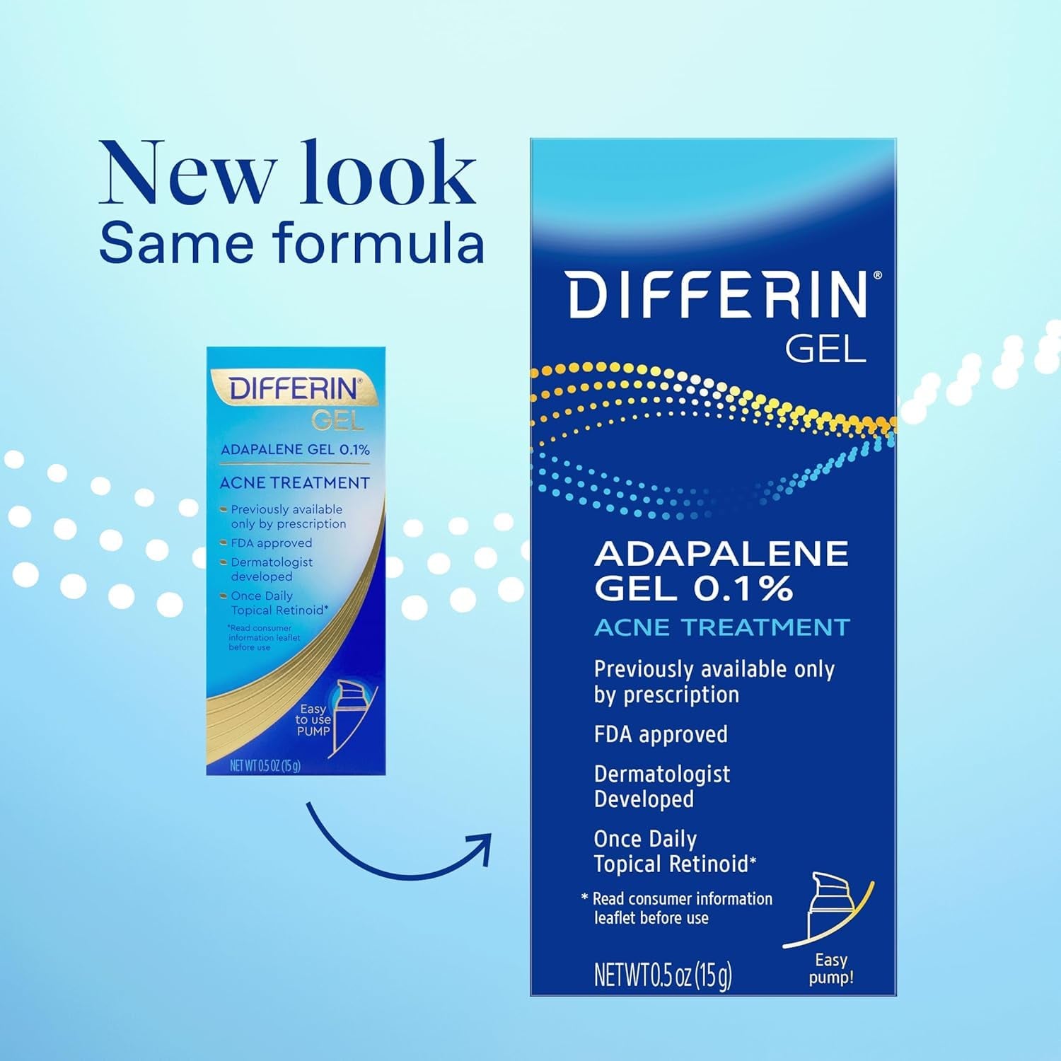 Acne Treatment Gel, 30 Day Supply, Retinoid Treatment for Face with 0.1% Adapalene, Gentle Skin Care for Acne Prone Sensitive Skin, 15G Pump (Packaging May Vary)