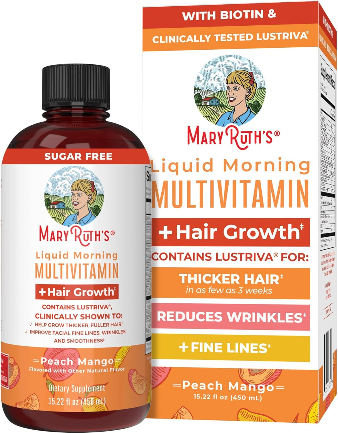 Liquid Multivitamin + Hair Growth | Biotin 10000Mcg | Lustriva Hair Growth Supplement | Clinically Tested in Women for Thicker Hair & Facial Wrinkle | Skin Care | 18+ | 15.22 Fl Oz