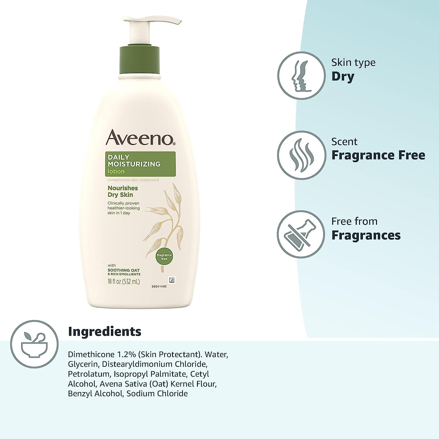 Daily Moisturizing Body Lotion for Dry & Sensitive Skin with Prebiotic Oat, Fragrance & Paraben Free, Non-Greasy, Non-Comedogenic, 48-Hour Moisturizer 18 Fl Oz