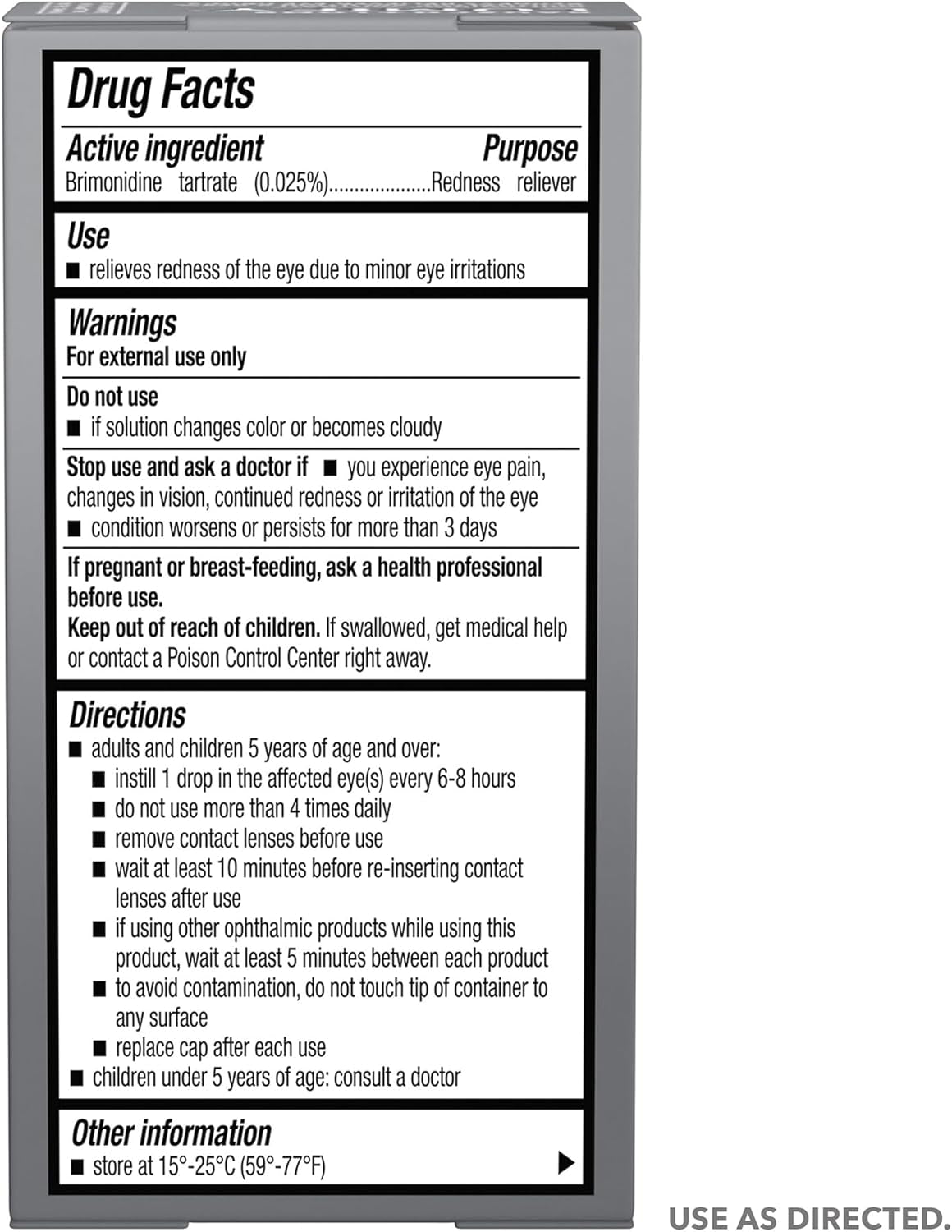 Eye Drops for Red Eyes, Redness Reliever for Brighter Looking Eyes, Works in 1 Minute & Lasts up to 8 Hours, Eye Drops, 0.25 Fl Oz (7.5Ml), Packaging May Vary